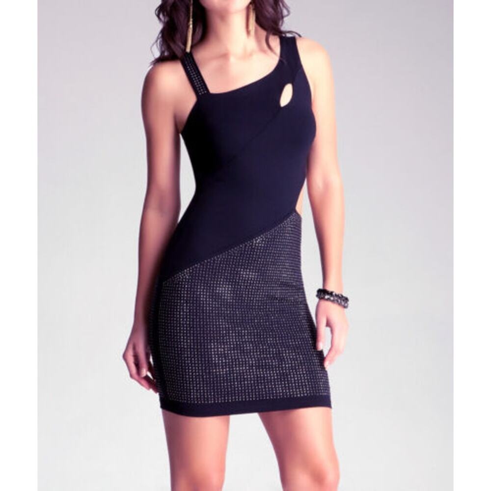 Bebe Black Studded Midi dress small